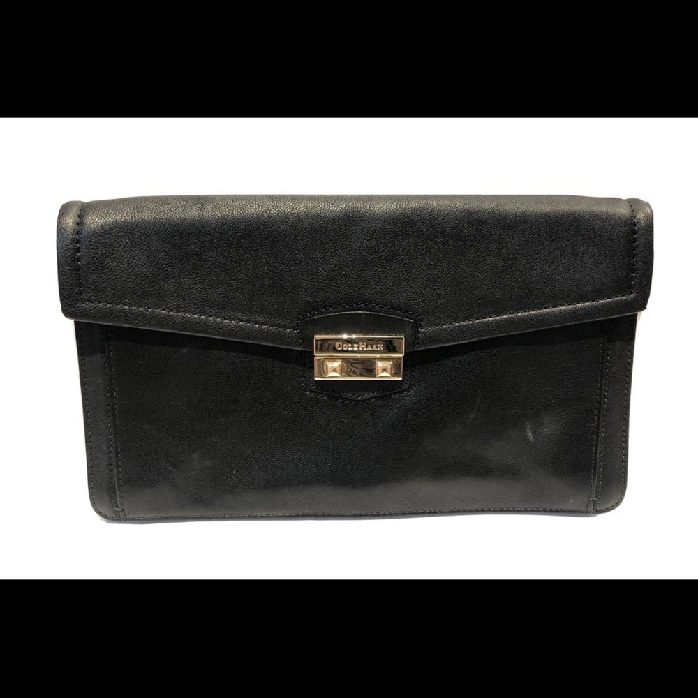 Cole Haan Black Leather Bag with‎ Gold Claspin excellent condition